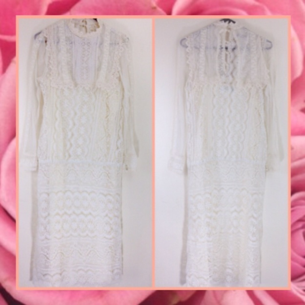 Jessica McClintock Lace Cream Dress Dropped Waist